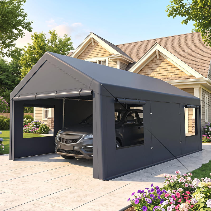 Load image into Gallery viewer, Goplus 10x20 FT Portable Garage with 2 Doors &amp; 4 Roll-Up Mesh Windows
