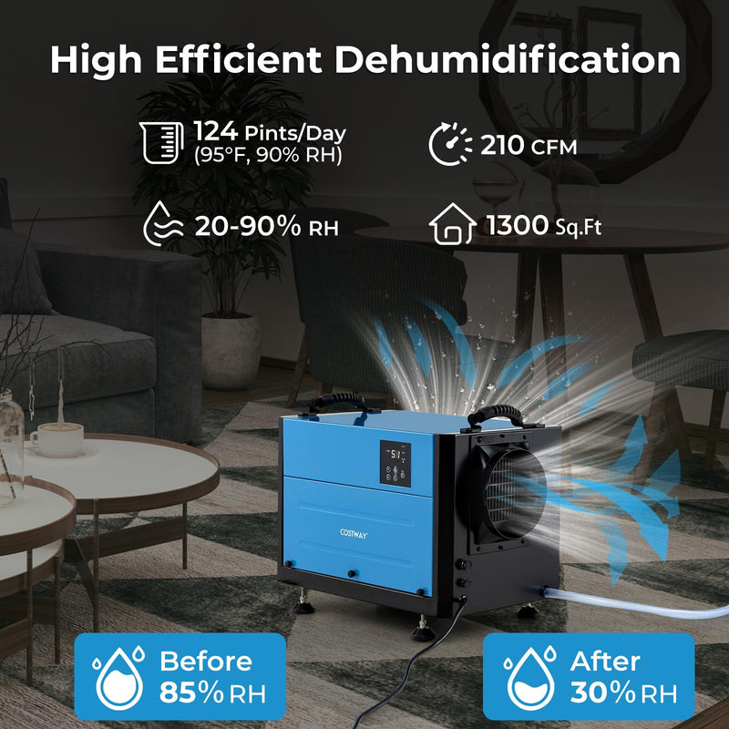 Load image into Gallery viewer, 124 PPD Commercial Dehumidifier, 1300 Sq.Ft Crawl Space Dehumidifier with 9.8 FT Drain Hose &amp; Wired Remote Control Panel

