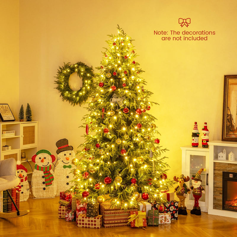 Load image into Gallery viewer, Goplus 7 FT Pre-Lit Artificial Christmas Tree, Hinged Faux Xmas Tree with 1217 Soft TPE &amp; PVC Mixed Branch Tips
