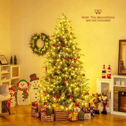 Goplus 7 FT Pre-Lit Artificial Christmas Tree, Hinged Faux Xmas Tree with 1217 Soft TPE & PVC Mixed Branch Tips