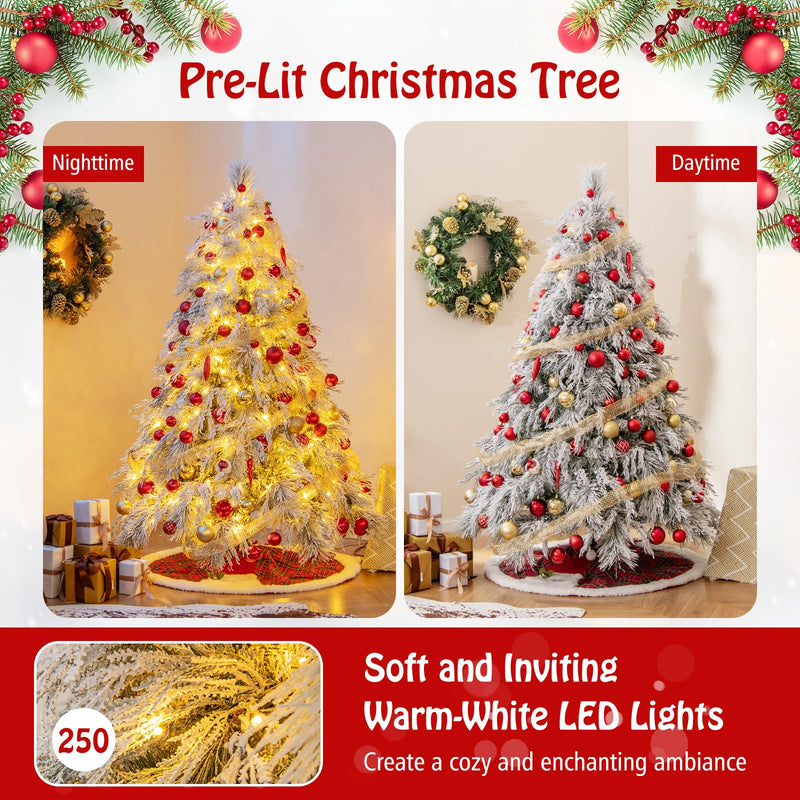 Load image into Gallery viewer, Goplus 6ft Pre-Lit Snow Flocked Christmas Tree, Artificial Hinged Full Xmas Tree with 519 PVC &amp; Pine Needles

