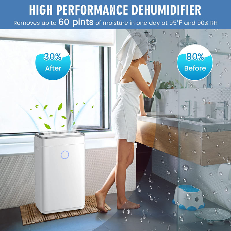Load image into Gallery viewer, 60 Pints Dehumidifier Rooms up to 4000 Sq. Ft, with 3 Modes, 3-Color Digital Display, 1.7 Gallon Water Tank
