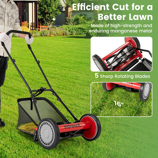 Goplus 16 Inch Manual Lawn Mower for Yard, Garden