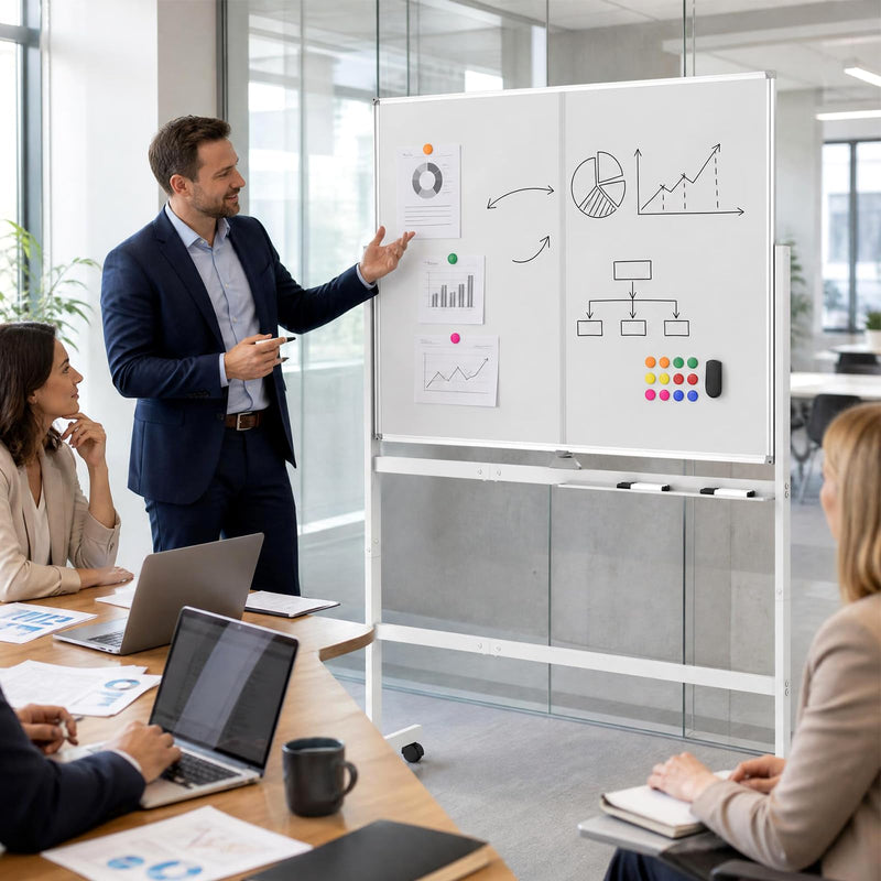 Load image into Gallery viewer, Goplus 48” x 36” Mobile White Board with Lockable Universal Wheels
