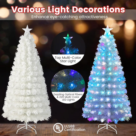 Goplus 6ft/7ft Pre-Lit White Snow Flocked Artificial Christmas Tree