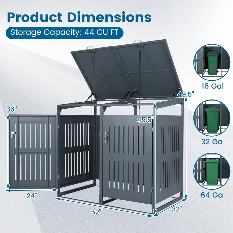 Load image into Gallery viewer, Goplus 44 Cu.Ft Outdoor Trash Can Storage Shed for 2 Bins with Gas Struts
