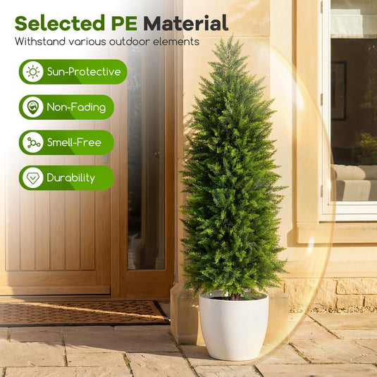 Goplus 4 FT Artificial Faux Cedar Cypress Plants in Cement-Filled Pots Set of 2