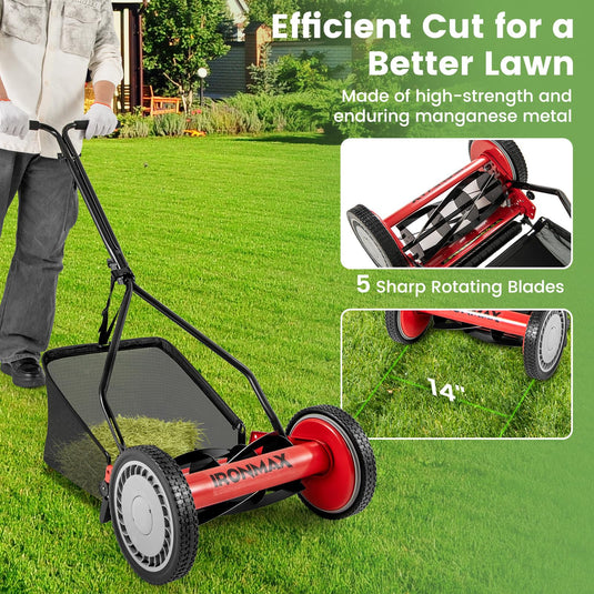 Goplus 14 Inch 5-Blade Walk-Behind Cordless Grass Cutter