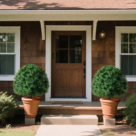 Goplus 28 Inches Artificial Boxwood Topiary Ball Tree Set Sun-Protective Fake Shrub Plants