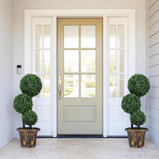 Goplus 2.5 FT Artificial Boxwood Topiary Tree Evergreen Faux Potted Plants (1/2 Pack)