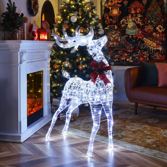 Goplus Lighted Christmas Reindeer | 4.4 FT Pre-Lit Xmas Holiday Decoration