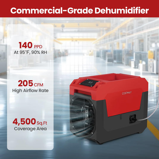 140 Pints Commercial Dehumidifier with Pump, Portable Industrial Dehumidifier with Drain Hose for Basements