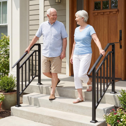 Goplus 3-Step Galvanized Metal Hand Rails with Adjustable Angle for Outdoor Steps (2 Pack)