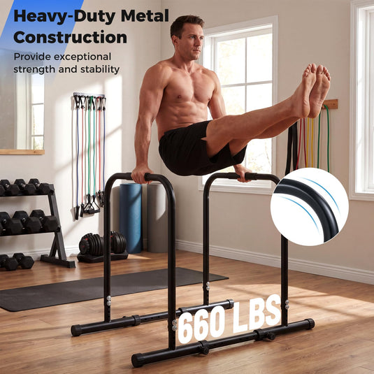 Goplus Adjustable Dip Bar Heavy Duty Parallette Push Up Stand with 660 LBS Capacity