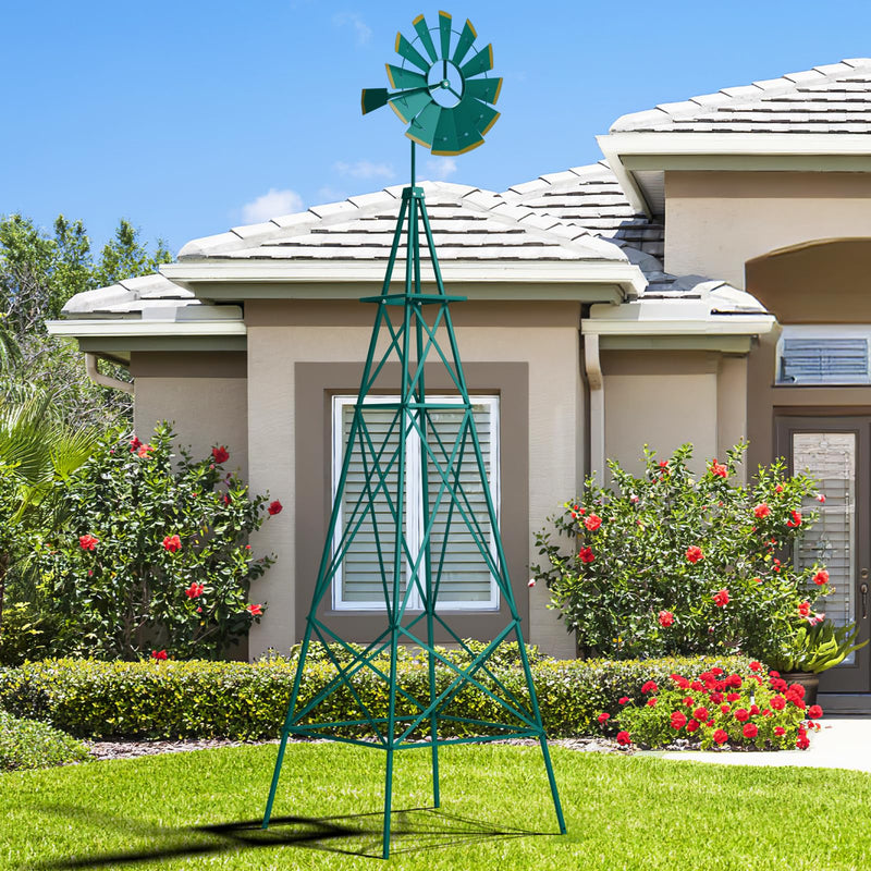 Load image into Gallery viewer, Goplus 8 ft Ornamental Windmill, All-Weather Metal Wind Mill w/ 4 Support Legs, Decorative Weathervane
