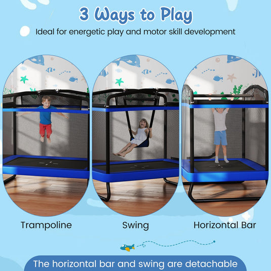Goplus 6 x 4 FT Rectangle Kids Trampoline with Swing for Children Boys Girls