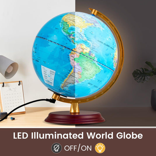 Goplus 8 Inch Night Light up Globe Lamp with Wooden Stand and HD Map for Kids Adults