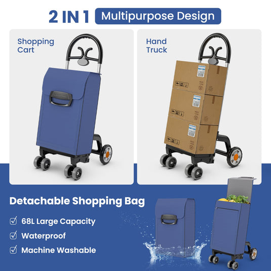 Goplus Folding Shopping Carts for Groceries with 6 Wheels, Heavy Duty Grocery Utility Cart