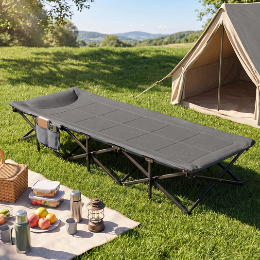Goplus Camping Cot with Padded Pillow | Folding Cot Bed for Adults w/ Storage Pouch
