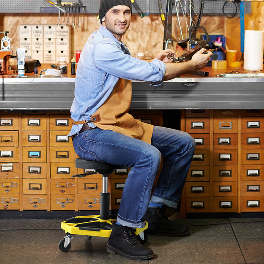 Goplus Mechanic Stool, Rolling Garage Chair with 16”-22” Adjustable Height, Removable Magnetic Tool Tray
