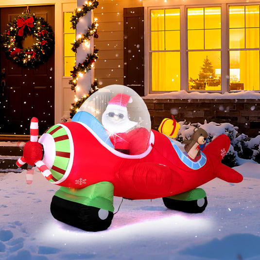 Goplus 7.2 Ft Animated Inflatable Santa on Plane Pre-lit Blow up Yard Decoration