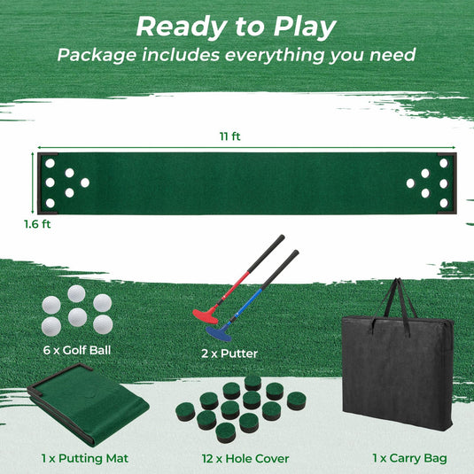Goplus Portable Golf Putting Mat with 2 Adjustable Putters