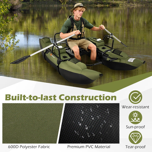 Goplus Inflatable Fishing Float Tube w/Pump Paddles Fish Ruler | 400 LBS Load Capacity