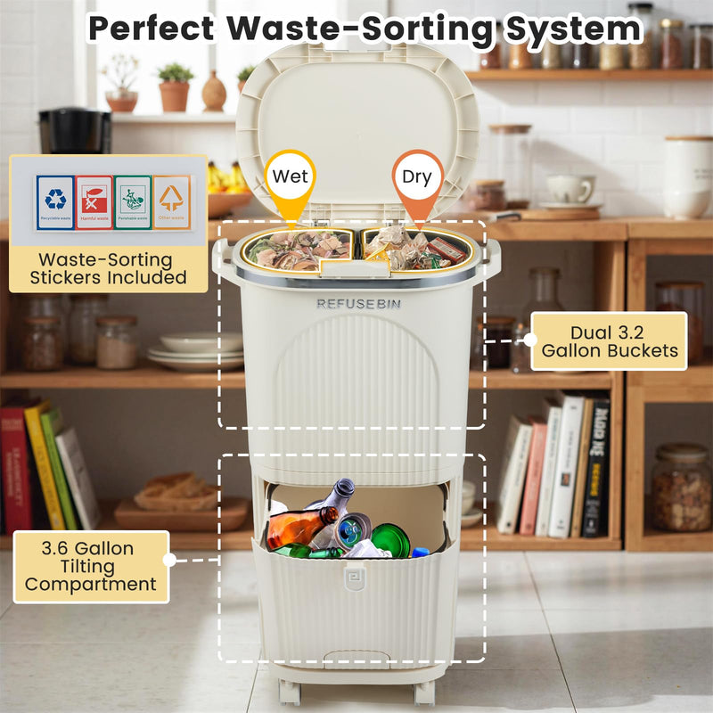 Load image into Gallery viewer, Goplus 10 Gallon Kitchen Trash Can with Lid with 2 Removable Buckets
