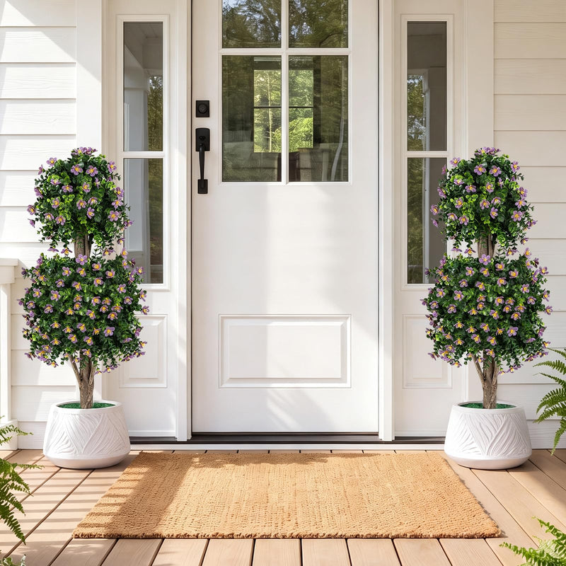 Load image into Gallery viewer, Goplus Set of 2 Artificial Topiary Trees | Realistic Evergreen Plant w/ 2 Topiary Balls and Blossoms
