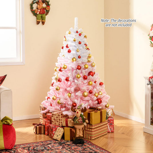 Goplus Pink Gradient & White Snow Flocked Christmas Tree | Home Office Decoration