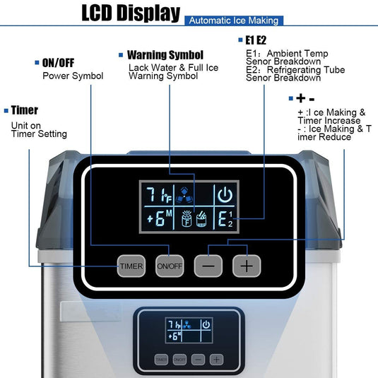 Countertop Ice Maker Machine, Stainless Steel, 48LBS/24H, Self-Clean Function