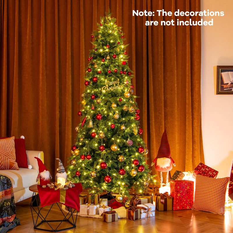 Load image into Gallery viewer, Goplus 7.5ft Pre-Lit Artificial Christmas Tree with 400 Multicolored &amp; Warm White LED Lights, 11 Modes, Remote Control, 1019 PVC &amp; PE Tips
