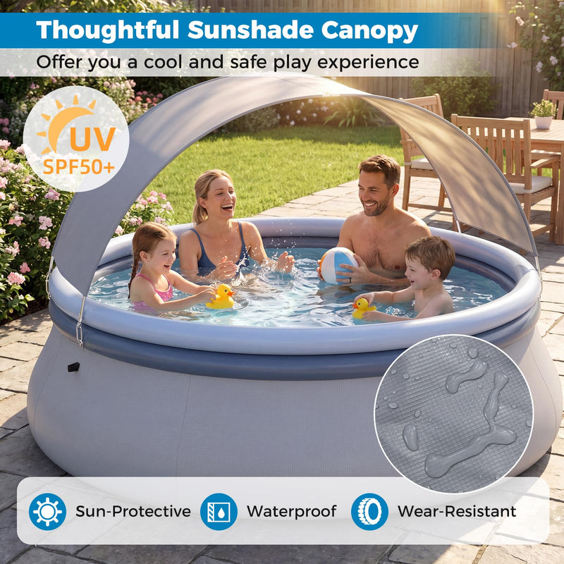 Load image into Gallery viewer, Goplus Inflatable Pool with Canopy Large Round Above Ground Swimming Pool
