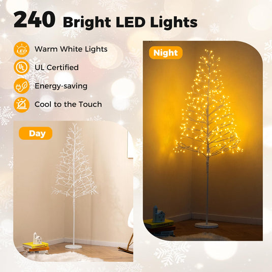 Goplus LED Birch Tree, 5/6/7 FT Pre-lit Twig Tree with Warm White Light LED Lights, Weighted Base