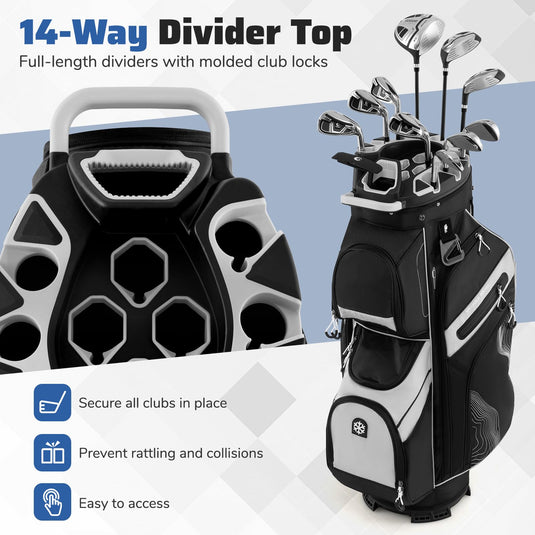 Goplus Lightweight Molded Lock Top Golf Club Bag w/14-Way Full Length Organizer Dividers