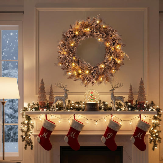 24 Inch Pre-lit Christmas Wreath with 105 Branch Tips and 35 Warm White LED Lights-1 piece