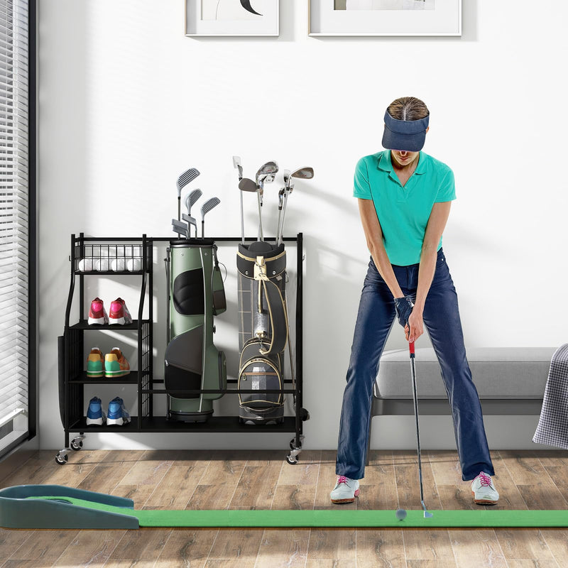 Load image into Gallery viewer, Goplus Golf Bags Storage Garage Organizer, Golf Bag Rack with Lockable Universal Wheels for Golf Clubs
