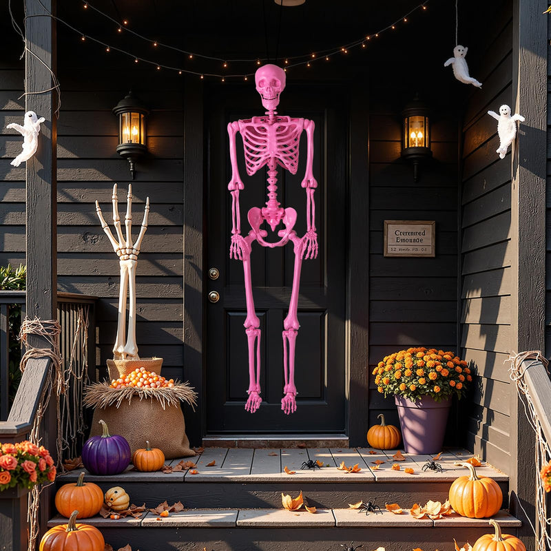 Load image into Gallery viewer, Goplus 5.5 FT Halloween Pink Skeleton Life-Size Poseable Skeleton with Movable Joints

