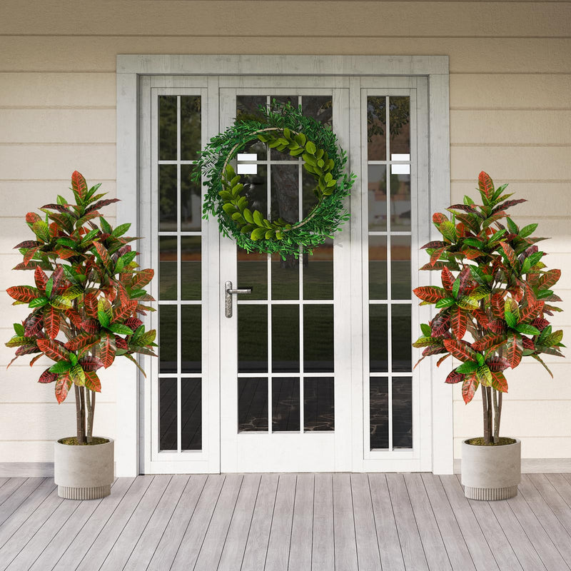 Load image into Gallery viewer, Goplus 5 FT Tall Artificial Croton Palm Tree in Pot with Gradient Leaves
