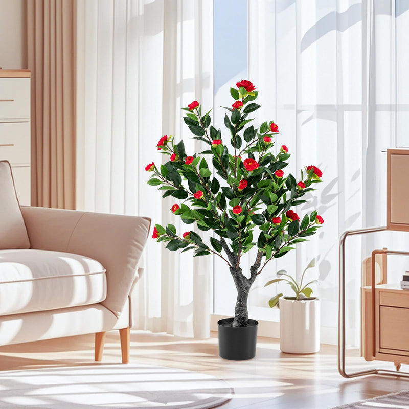 Load image into Gallery viewer, Goplus 39.5 inch Artificial Camellia Tree Set of 2 | Indoor Greenery Floral Plant Potted Decoration Tree

