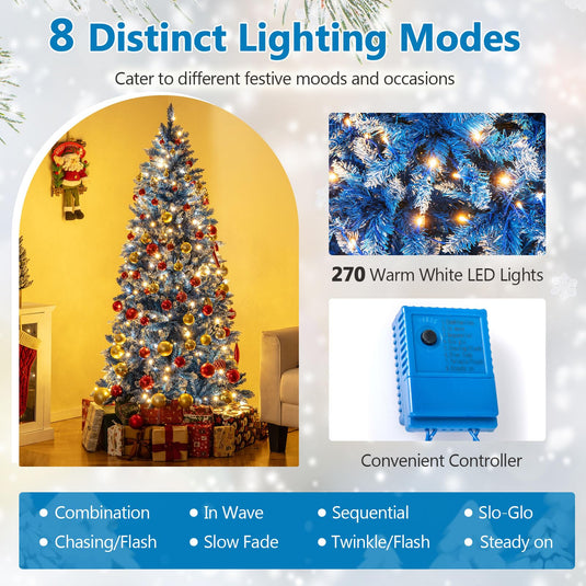 Goplus Blue Hinged Xmas Tree with Frosted PVC Branch Tips & Warm White LED Lights