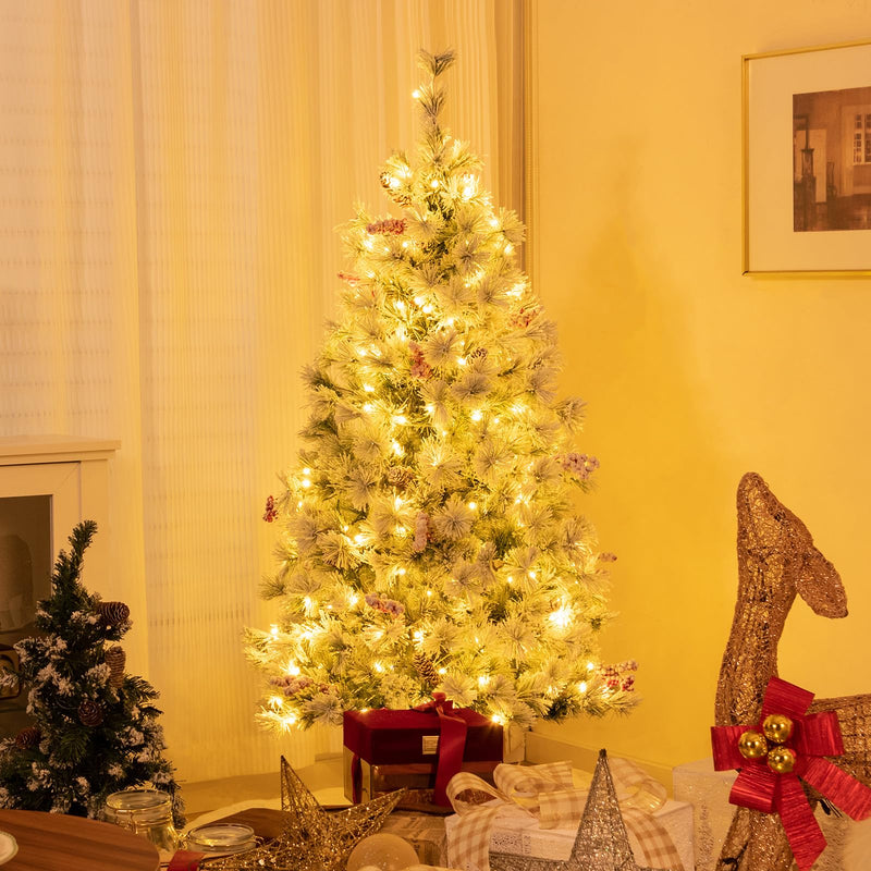 Load image into Gallery viewer, Goplus 4.5ft Pre-Lit Artificial Christmas Tree, Snow-Flocked Hinged Xmas Tree with 251 Pine Needles
