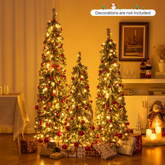 Goplus 4' 5' 6' Pre-Lit Artificial Christmas Tree Set of 3 with Drooping Branches