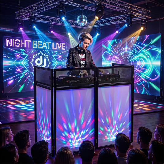 Goplus Portable DJ Booth with Scrims & Carrying Bag | Foldable Mobile DJ Table Stand