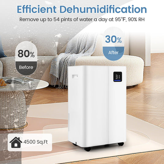 4500 Sq.Ft Dehumidifier for Basement, 54 Pints Dehumidifier with 4L Water Tank, 3 Modes, Timer