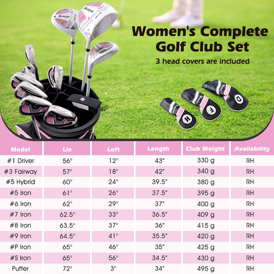 Goplus Complete Golf Club Set for Women, 11 PCS Right Handed Golf Clubs with 460CC