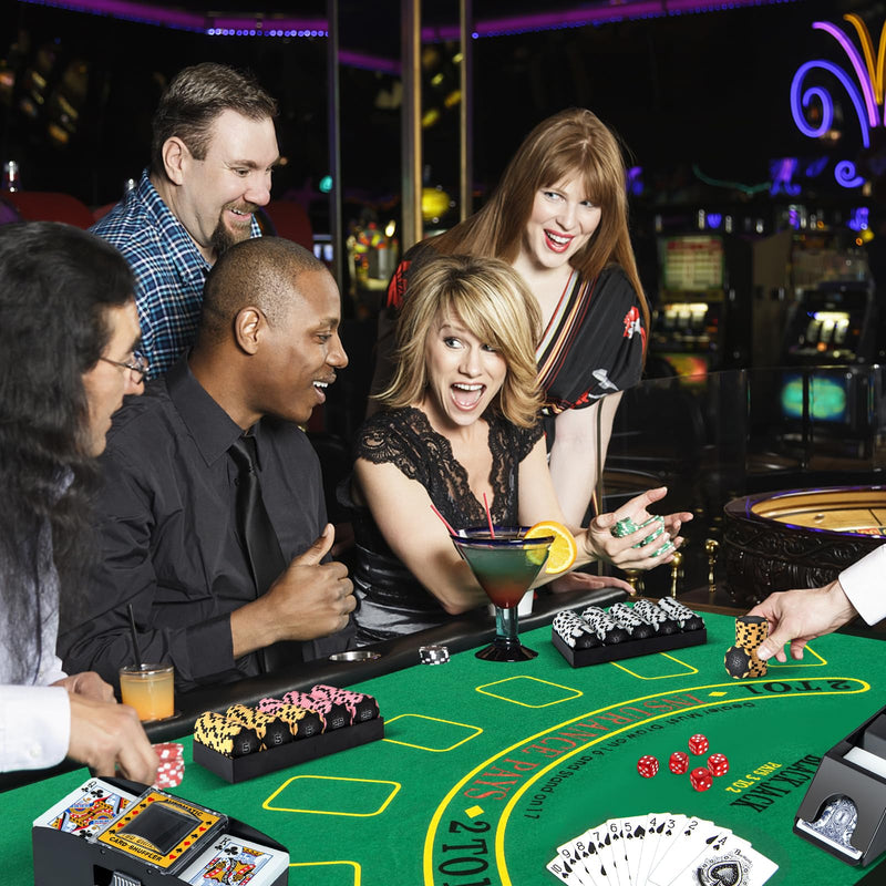 Load image into Gallery viewer, Goplus Poker Chip Set, 300 PCS 14 Gram Clay Poker Chips w/Case, Automatic Card Shuffler
