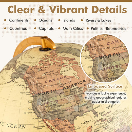 Goplus 12 Inch Antique Light up Rotating Globe Night Lamp with Wooden Stand