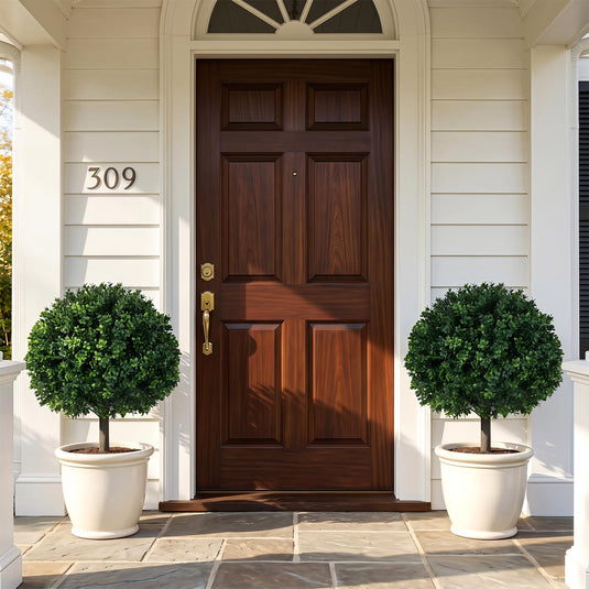 Goplus 27" Artificial Boxwood Topiary Trees Set of 2 with Ground Spikes