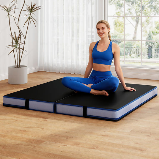 Goplus 4ft x 4ft x 4in Thickened Bi-Fold Fitness Mat with Carrying Handles & PU Leather Cover